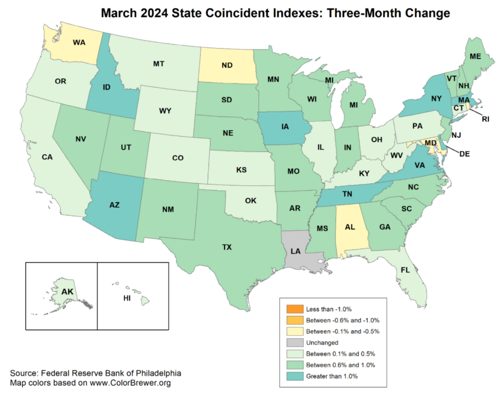 March 2024 State Coincident Indexes Ease